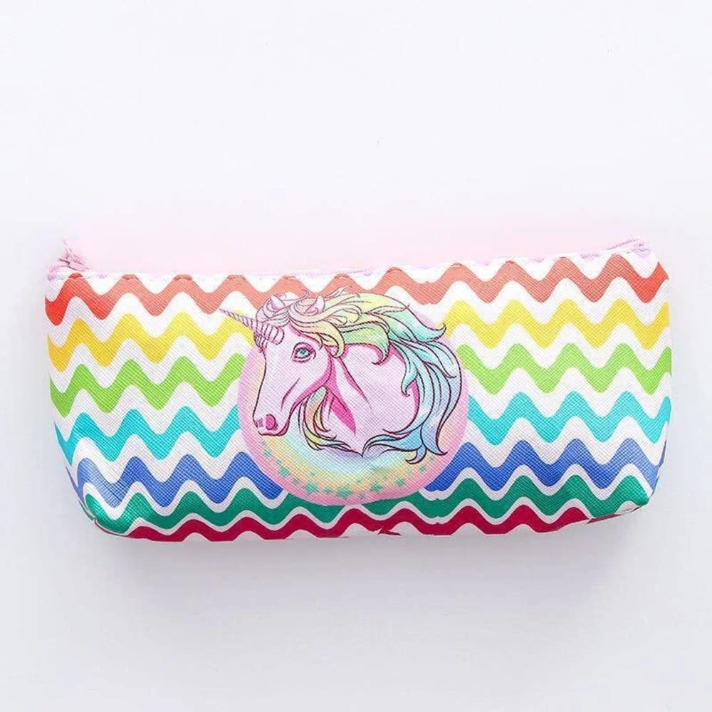 Wave Pattern Unicorn Pencil Case/Makeup Bag Floral Gel Pen Bundle~~NWOT